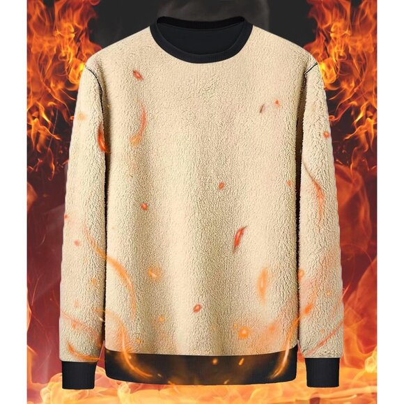 Mens Crewneck Sweatshirt Fleece Lined Warm Winter Outdoor Long Sleeve Pullover - Picture 2 of 6